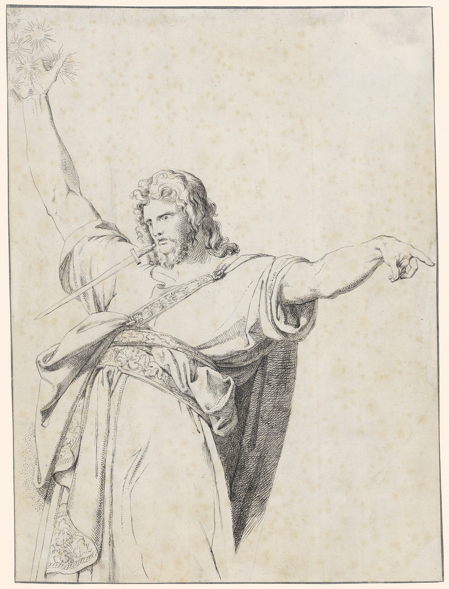 . Luigi Sabatelli (1772 - 1850), Studie des Hl. Johannes der Apokalypse zu der Radierung: "'ET CONVERSUS VIDI SEPTEM CANDELABRA AUREA..." aus: L`Apocalisse, Mailand 1809/10, Blatt 4 Hamburger Kunsthalle, Kupferstichkabinett. Erworben 2023 von Emanuel von Baeyer, London, auf dem Salon de L' Estampe, Paris, mit Mitteln des Fördervereins "Die Meisterzeichnung. Freunde des Hamburger Kupferstichkabinetts e. V." 