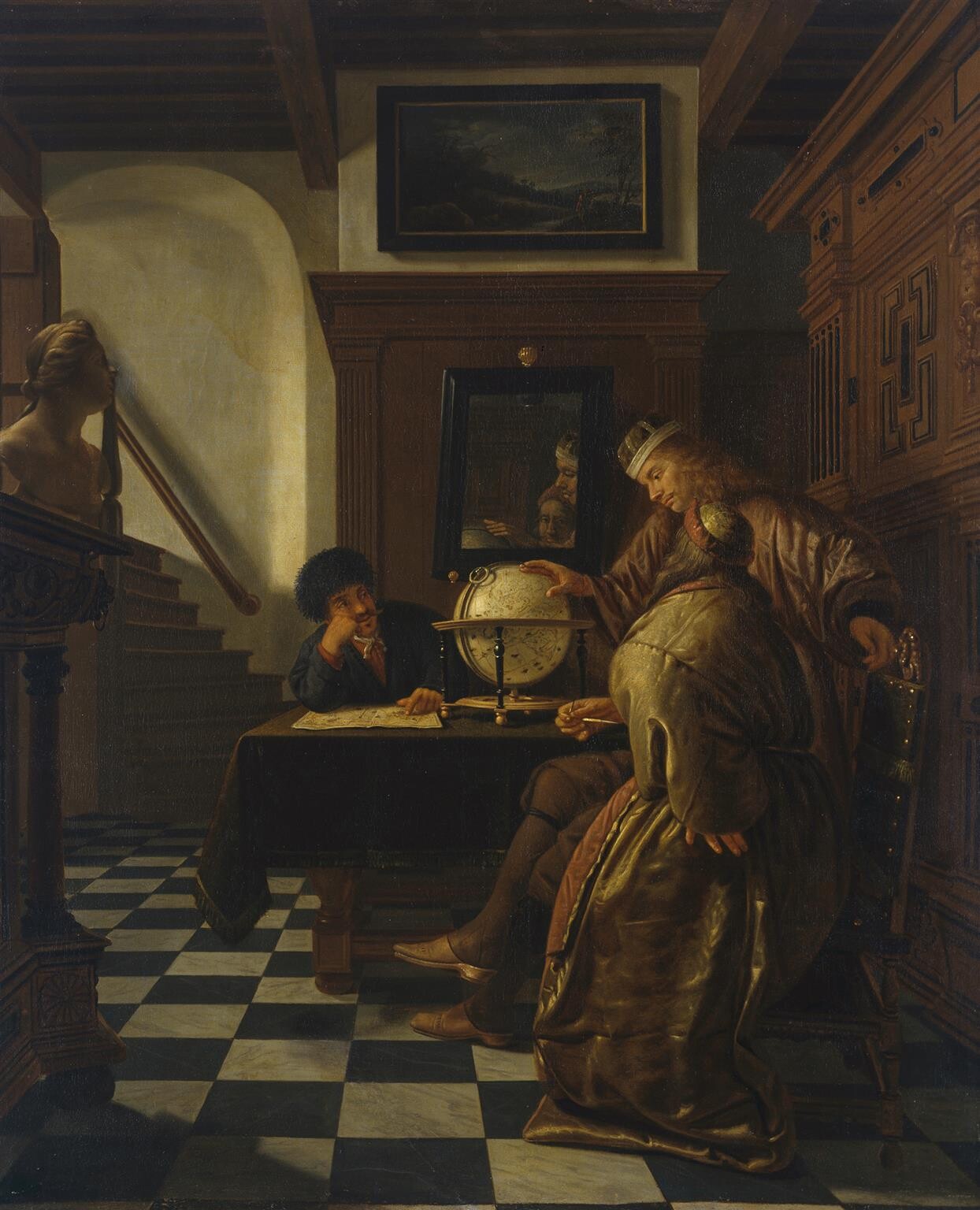 Cornelis de Man (1621 - 1706), Geographen bei der Arbeit, 17. Jahrhundert, Öl auf Leinwand 81 cm x 68 cm, Hamburger Kunsthalle, erworben aus der Sammlung Hudtwalcker-Wesselhoeft, 1888 © Hamburger Kunsthalle / bpk, Foto: Elke Walford