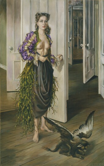 Dorothea Tanning (1910–2012) Geburtstag (Birthday), 1942 Öl auf Leinwand, 102,2 x 64,8 cm Philadelphia Museum of Art: 125th Anniversary Acquisition. Purchased with funds contributed by C.K. Williams, II, 1999 © Courtesy of the Philadelphia Museum of Art © VG Bild-Kunst, Bonn 2025 Dorothea Tanning (1910–2012) Geburtstag (Birthday), 1942 Öl auf Leinwand, 102,2 x 64,8 cm Philadelphia Museum of Art: 125th Anniversary Acquisition. Purchased with funds contributed by C.K. Williams, II, 1999 © Courtesy of the Philadelphia Museum of Art © VG Bild-Kunst, Bonn 2025