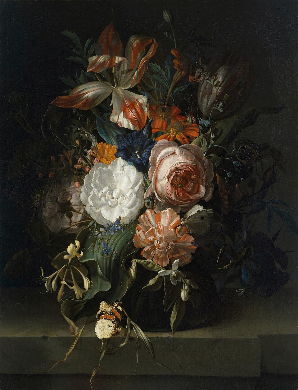 Rachel Ruysch (1664 - 1750) Blumenstillleben, 1691 44,5 x 34,3 cm, Öl auf Leinwand auf Eichenholz, Hamburger Kunsthalle / bpk Foto: Elke Walford