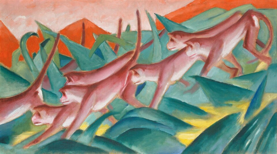 Franz Marc (1880 - 1916 ) Affenfries, 1911 Öl auf Leinwand 75,5 cm x 135,5 cm © Hamburger Kunsthalle / bpk Foto: Elke Walford