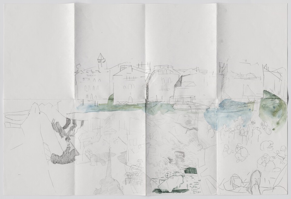 Fedele Maura Friede (*1997) Verschiedene Proben 1 (2022) Grafit, Buntstift, Wasserfarbe auf Japanpapier, 53 x 78,5 cm © Fedele Maura Friede Foto: Christoph Irrgang