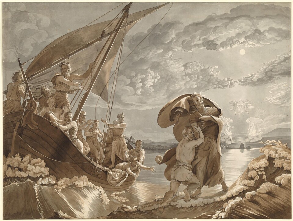Philipp Otto Runge (1777 - 1810), Petrus auf dem Meer, 1806, Hamburger Kunsthalle, Kupferstichkabinett © Hamburger Kunsthalle / bpk, Foto: Christoph Irrgang