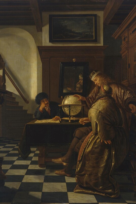 Cornelis de Man (1621 - 1706), Geographen bei der Arbeit, 17. Jahrhundert, Öl auf Leinwand 81 cm x 68 cm, Hamburger Kunsthalle, erworben aus der Sammlung Hudtwalcker-Wesselhoeft, 1888 © Hamburger Kunsthalle / bpk, Foto: Elke Walford